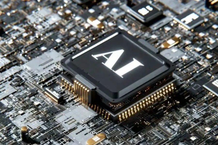 AI microchip embedded in a computer circuit board