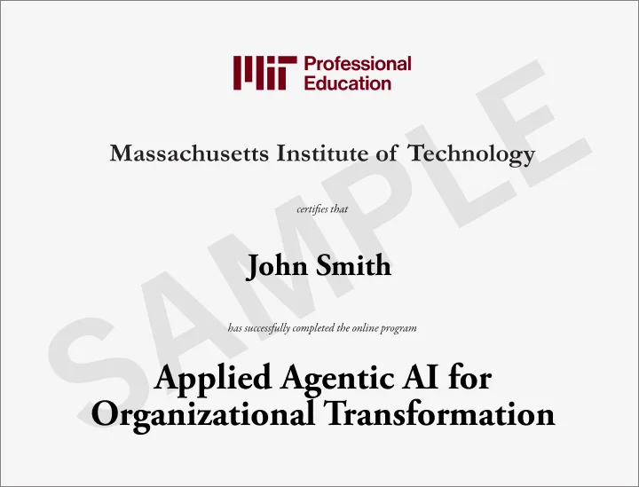 Certificate in the Applied Agentic AI for Organizational Transformation Program