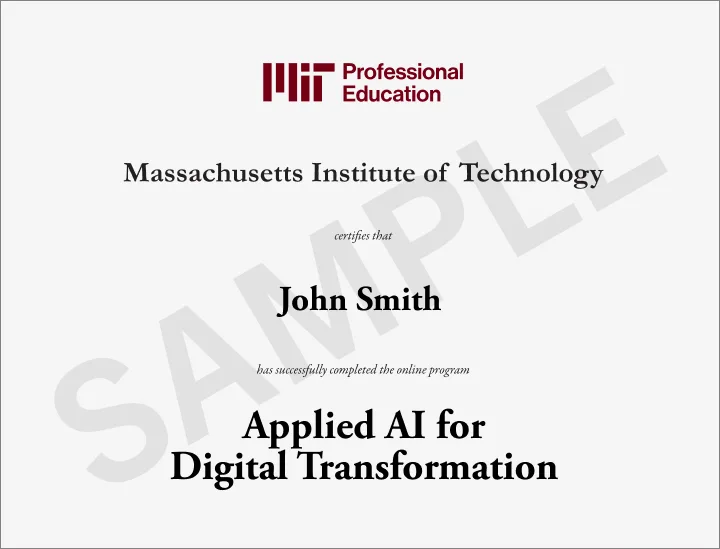 Certificate in the Applied AI for Digital Transformation Program