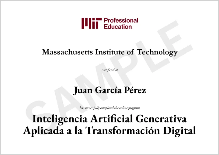 Certificado del Programa Inteligencia Artificial Generativa Aplicada a la Transformación Digital