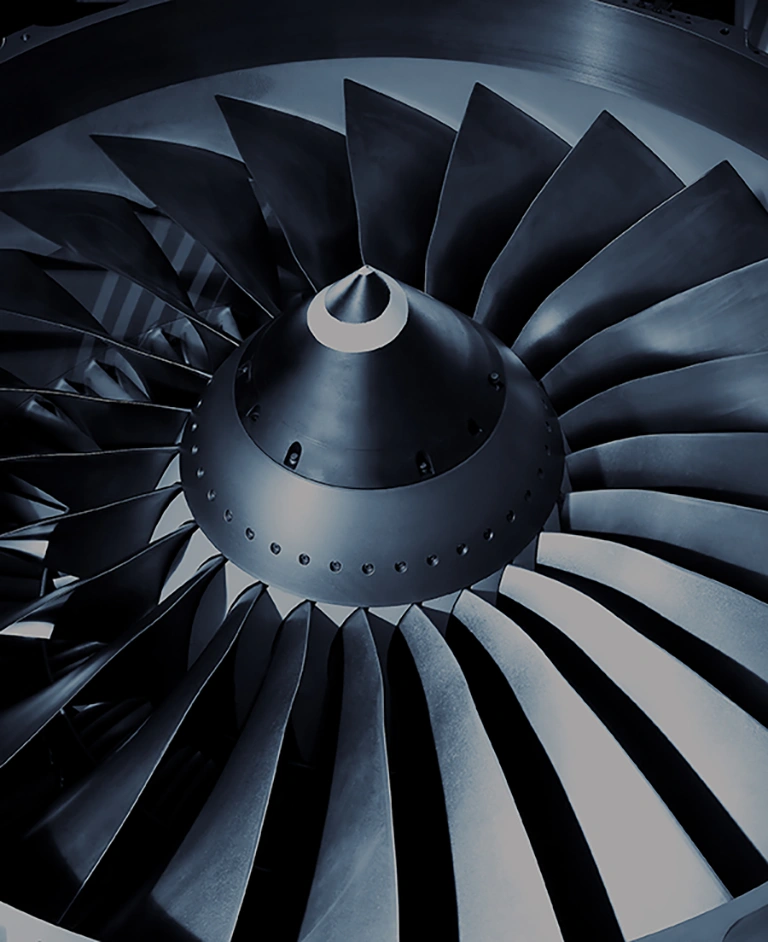 Close-up of an aircraft jet engine turbine